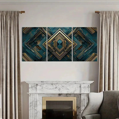 3pcs Abstract Geometric Wall Art with Metallic Metal Print Ready to Hang Art - Bella Home Decor