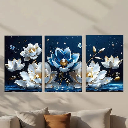 3pcs White Flowers Floating in The Water Wall Art Set Canvas Framed 60x90cm - High Quality Print 100% Australian Made Wall Canvas Ready to Hang