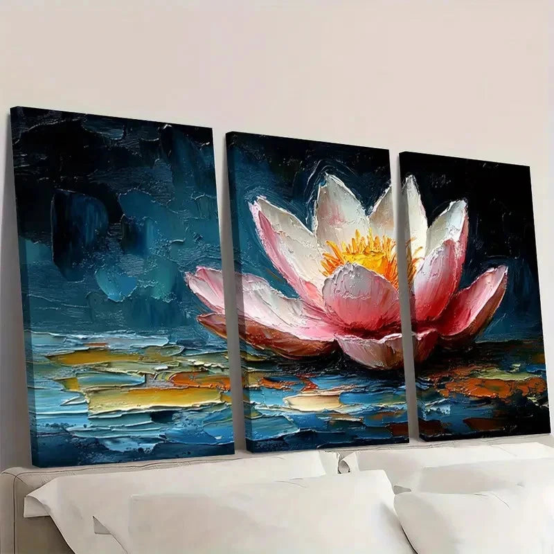 3pcs Water Lily Painting Set WL     Wall Art Set Canvas Framed 50x70cm - High Quality Print 100% Australian Made Wall Canvas Ready to Hang - Bella Home Decor