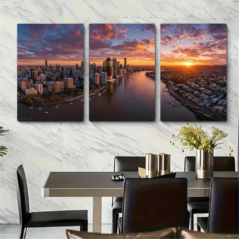 3pcs Wander Through Brisbane Wall Art Set Canvas Framed 50x70cm - High Quality Print 100% Australian Made Wall Canvas Ready to Hang
