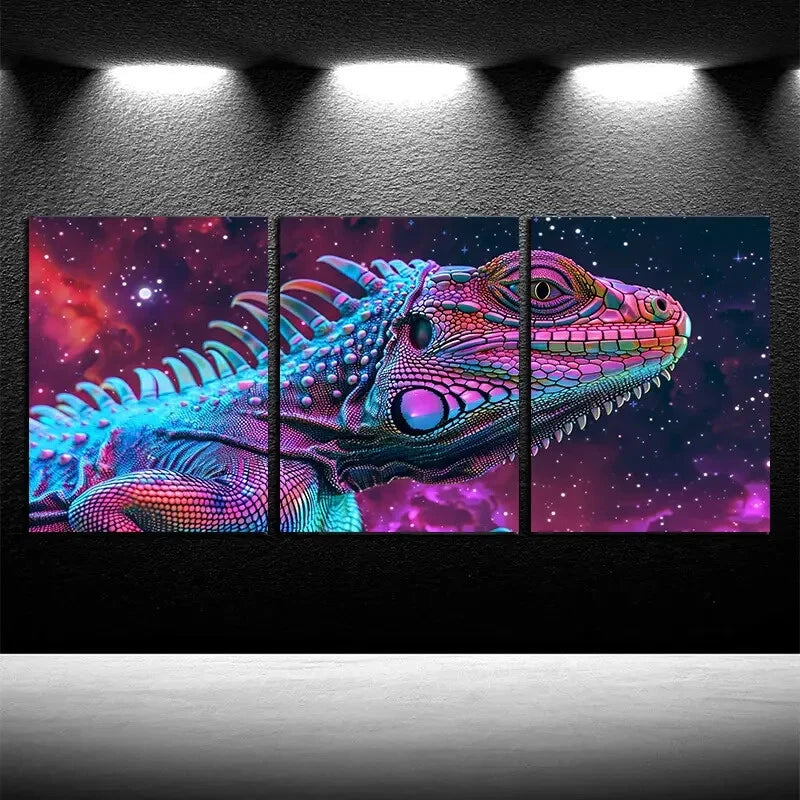 3pcs Vibrant Vivid Animal Iguana Illustration Metal Print Ready to Hang Art - Bella Home Decor