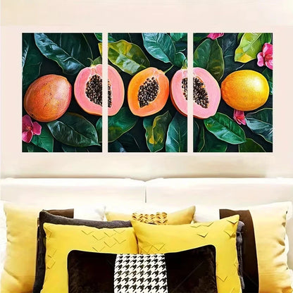3pcs Maximalist Art, Papaya Wall Art Set Canvas Framed 50x70cm - High Quality Print 100% Australian Made Wall Canvas Ready to Hang