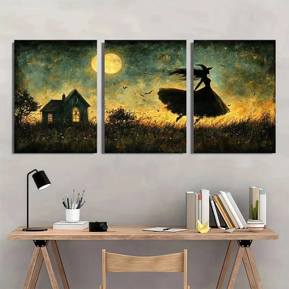 3pcs The Flying Witch Gothic Horror Moonlit Metal Print Ready to Hang Art - Bella Home Decor