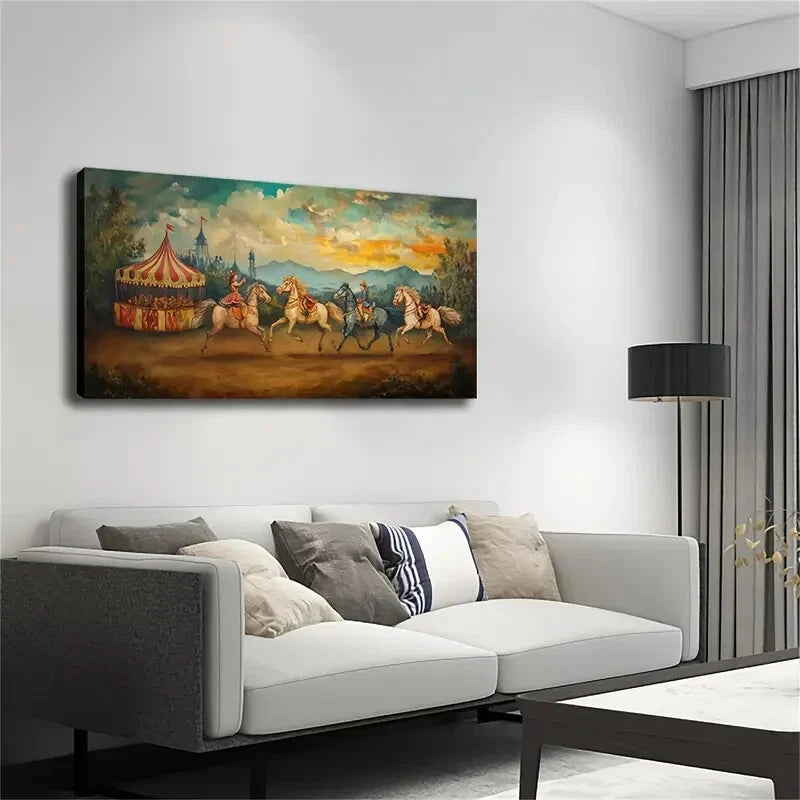 Equestrian Scene Tent Spectator Wall Art Canvas Office Home Room Framed 120x60cm - Bella Home Decor