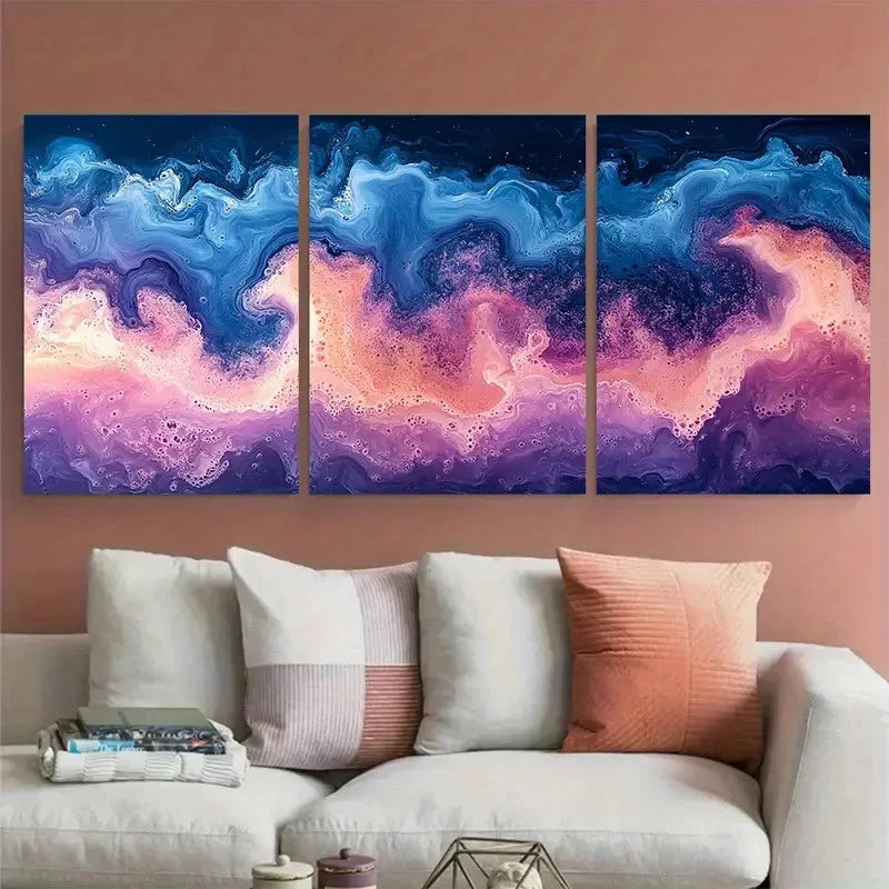 3pcs Swirling Blues Purples Pinks Fluid Abstract Wall Art Set Canvas Framed 40x60cm - High Quality Print 100% Australian Made Wall Canvas Ready to Hang - Bella Home Decor
