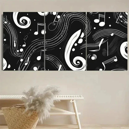 3pcs Black & White Musical Melody Wall Art Set Canvas Unframed - High Quality Print 100% Australian Made Wall Canvas - Bella Home Decor