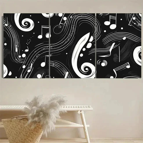 3pcs Black & White Musical Melody Wall Art Set Canvas Unframed - High Quality Print 100% Australian Made Wall Canvas - Bella Home Decor