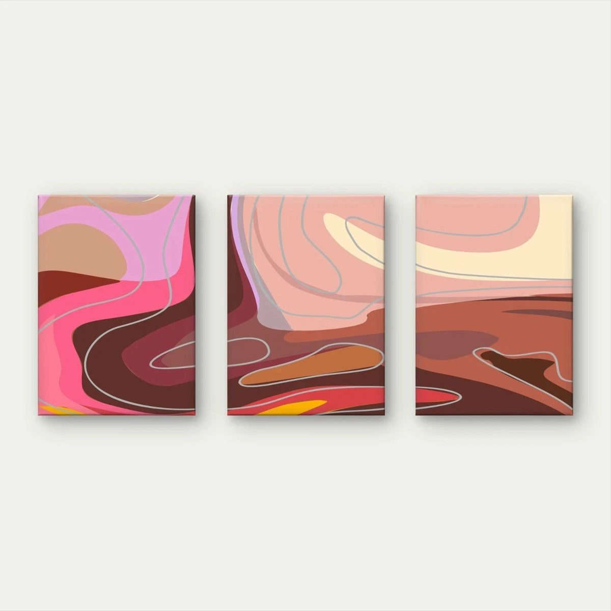 3pcs Modern Abstract Pink and Brown Fluid Shapes Wall Art Set Canvas Framed 50x70cm - High Quality Print 100% Australian Made Wall Canvas Ready to Hang