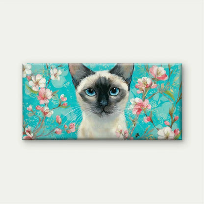 Siamese Cat Turquoise & Pink Wall Art Canvas Office Home Room Framed 120x60cm