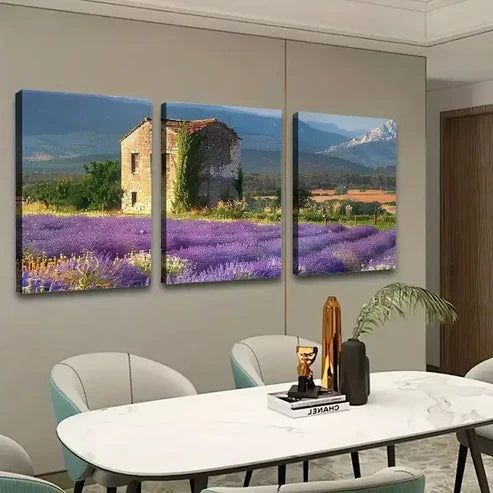 3pcs Lavender Flower Filed Mountain Canvas Unframed - High Quality Print 100% Australian Made Wall Canvas