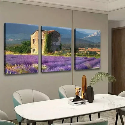 3pcs Lavender Flower Filed Mountain Canvas Unframed - High Quality Print 100% Australian Made Wall Canvas