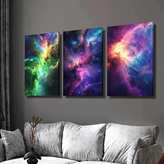 3pcs Fantasy Neon Nebula Galaxy Prints Wall Art Set Canvas Framed 40x60cm - High Quality Print 100% Australian Made Wall Canvas Ready to Hang