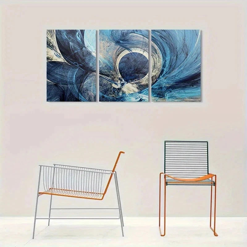 3pcs Abstract Blue Wave Painting Metal Print Ready to Hang Art - Bella Home Decor