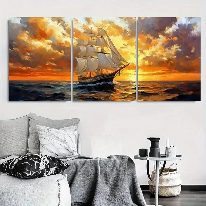 3pcs Dramatic Clouds Vintage Nautical Sunset Metal Print Ready to Hang Art - Bella Home Decor