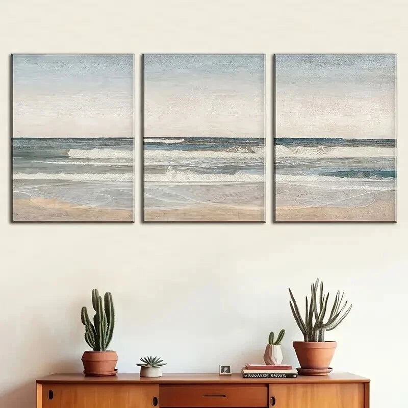 3pcs Seaside Beach Landscape Abstract Perfect Wall Art Set Canvas Framed 60x90cm - High Quality Print 100% Australian Made Wall Canvas Ready to Hang - Bella Home Decor