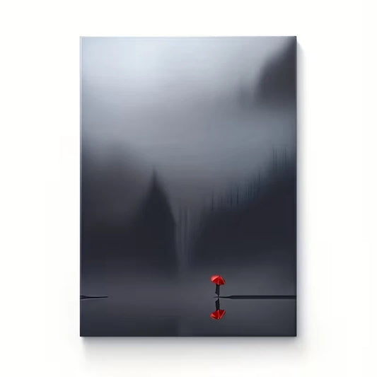 Misty Forest Abstract with Red Umbrella 60x90cm Metal Print Ready to Hang