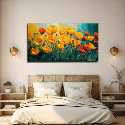 Red And Yellow Flower Fields Wall Art Canvas Office Home Room Framed 120x60cm