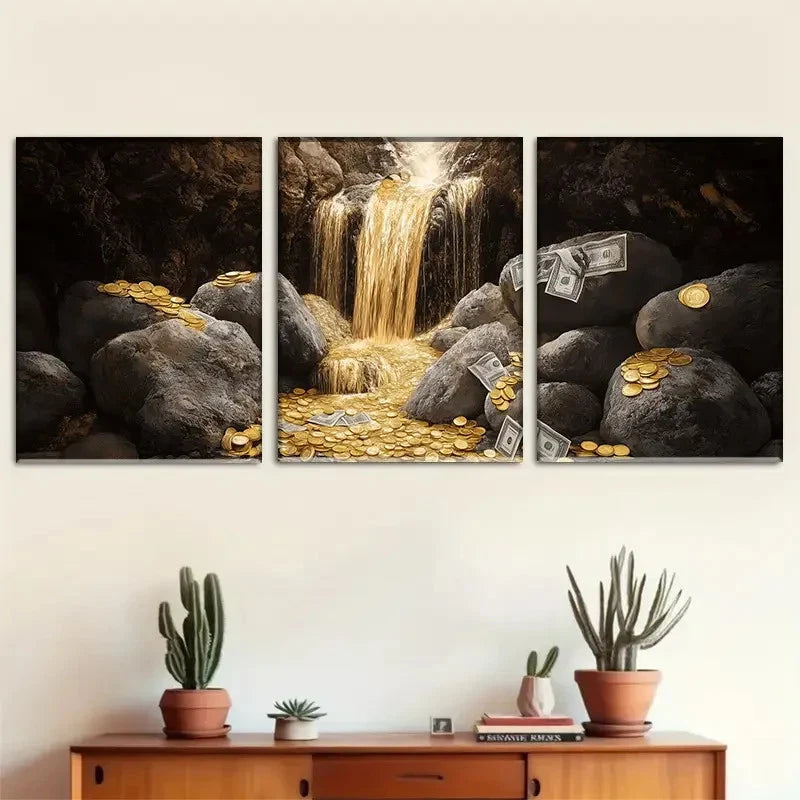 3pcs Art Decorative Water Curtain Print Metal Print Ready to Hang Art - Bella Home Decor