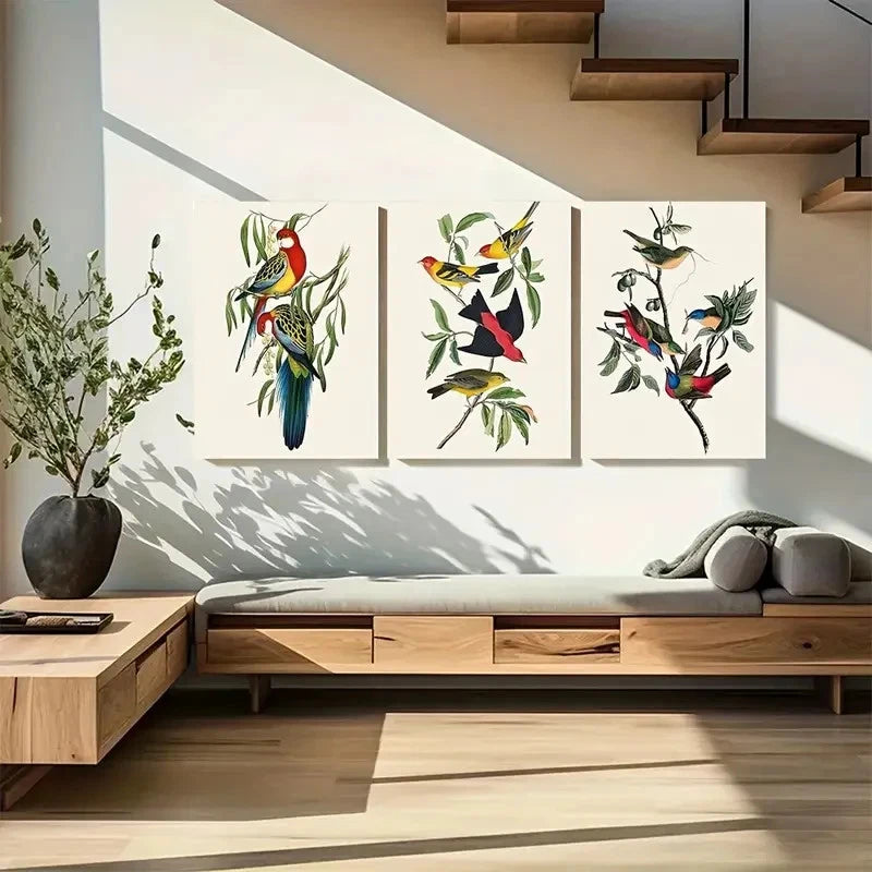 3pcs Audubon Birds Featuring Colorful Parrots Metal Print Ready to Hang Art - Bella Home Decor
