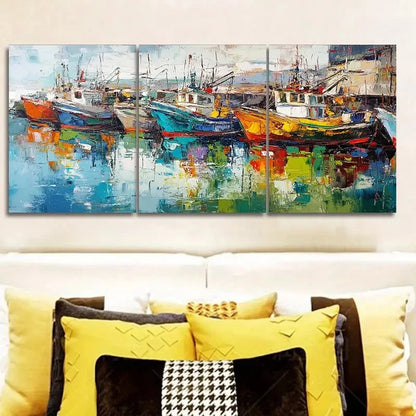 3pcs Blue & Orange Nautical Triptych Metal Print Ready to Hang Art - Bella Home Decor