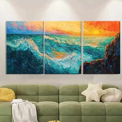 3pcs Ocean Sunset with Bold Brushwork Metal Print Ready to Hang Art - Bella Home Decor