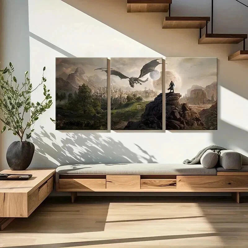 3pcs Fantasy Creature Dragon Decoration Wall Art Set Canvas Framed 40x60cm - High Quality Print 100% Australian Made Wall Canvas Ready to Hang - Bella Home Decor
