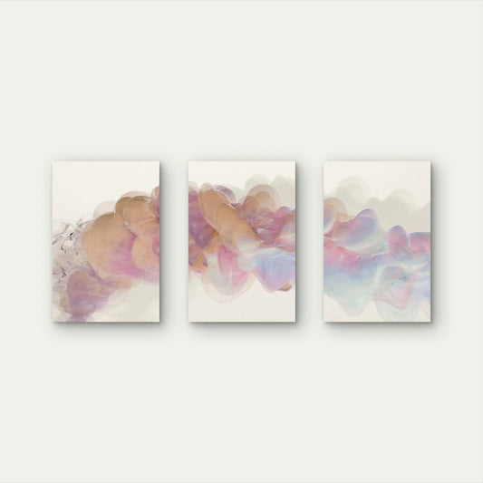 3pcs Abstract Pastel Pink Cloud Smoke Aesthetic Wall Art Set Canvas Framed 40x60cm - High Quality Print 100% Australian Made Wall Canvas Ready to Hang