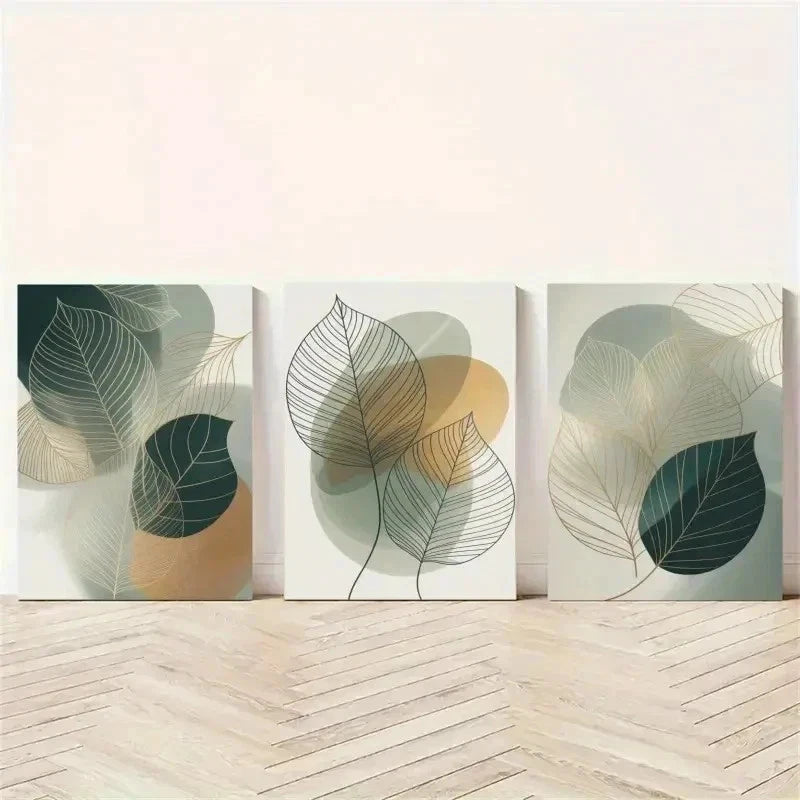 3pcs Tones Green  Botanical Decor wall Art Set Canvas Framed 50x70cm - High Quality Print 100% Australian Made Wall Canvas Ready to Hang
