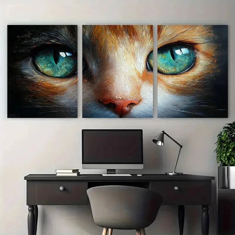 3pcs Cat Animal Eyes Closeup Illustration Metal Print Ready to Hang Art - Bella Home Decor
