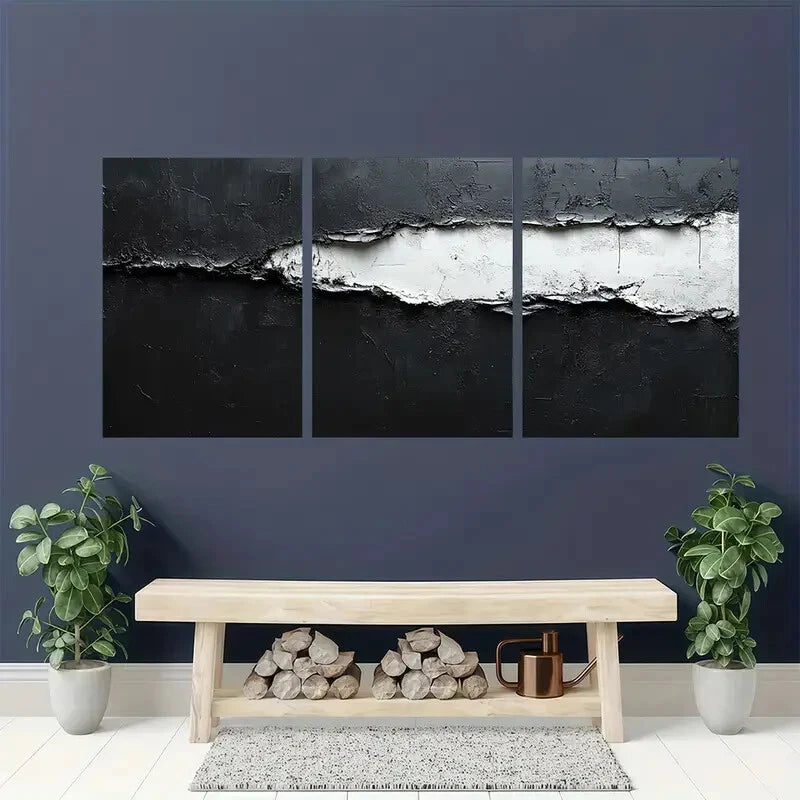 3pcs Black and White Abstract Texture Metal Print Ready to Hang Art - Bella Home Decor