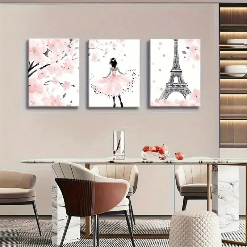 3pcs Parisian Elegance & Cherry Blossom Metal Print Ready to Hang Art - Bella Home Decor
