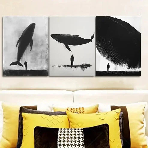 3pcs A giant whale. (7) Wall Art Set Canvas Unframed - High Quality Print 100% Australian Made Wall Canvas - Bella Home Decor