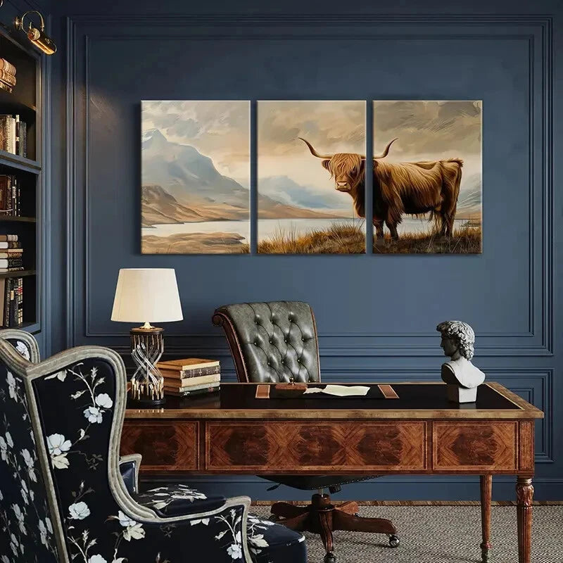 3pcs Highland Cow Landscape Art Nature Scene Metal Print Ready to Hang Art - Bella Home Decor