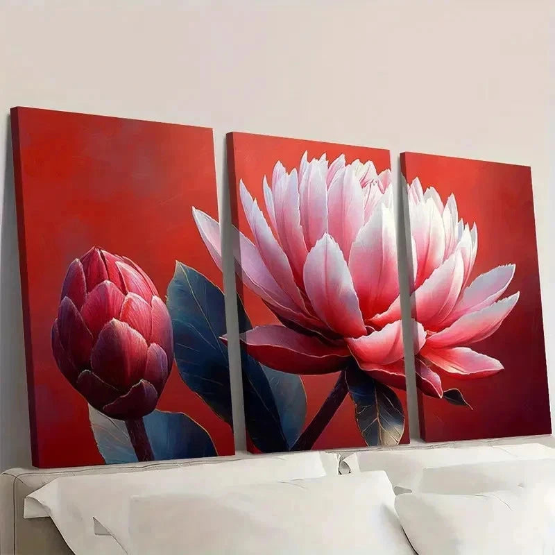 3pcs Print Pink Art Protea Plant VJ Wall Art Set Canvas Framed 60x90cm - High Quality Print 100% Australian Made Wall Canvas Ready to Hang