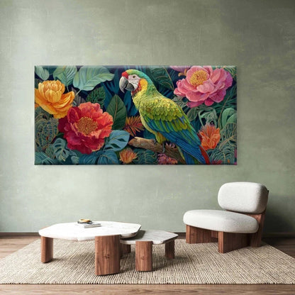 Tropical Parrot Jungle Wall Art Canvas Office Home Room Framed 120x60cm