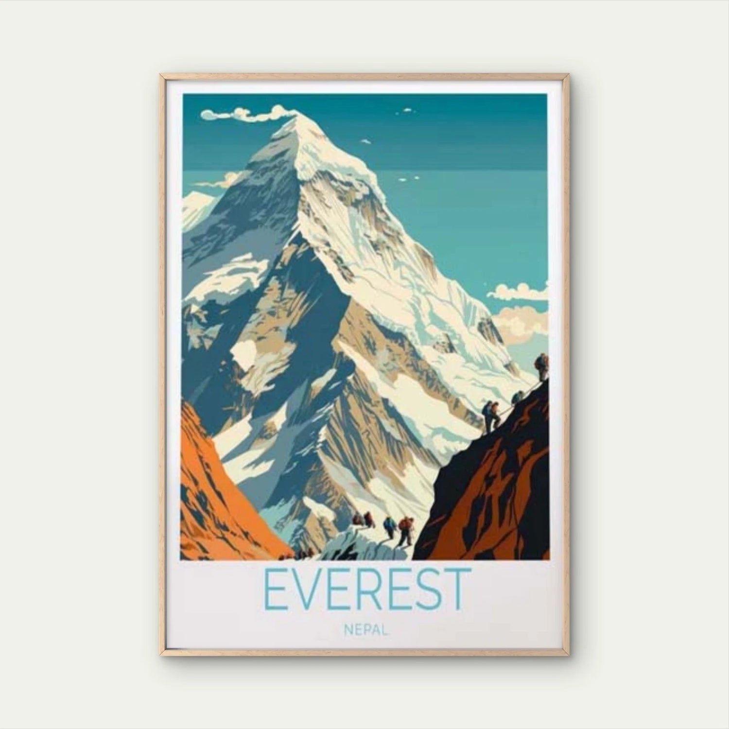 Mount Everest Nepal, People Climbing Art Travel Poster Print Wall Art - Bella Home Decor