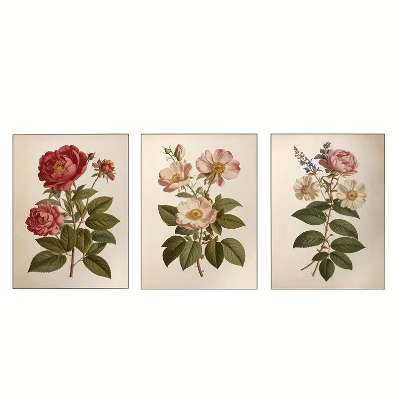 3pcs Vintage Rose Plant Triptych  Wall Art Set Canvas Framed 60x90cm - High Quality Print 100% Australian Made Wall Canvas Ready to Hang - Bella Home Decor