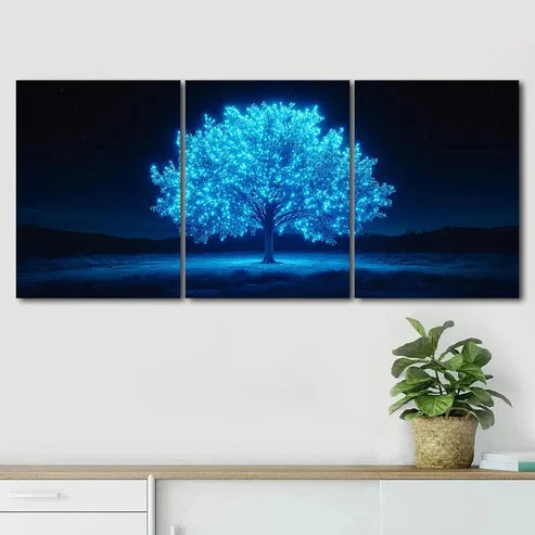 3pcs Vibrant Blue Foliage Tree Night Perfect Wall Art Canvas Unframed - High Quality Print 100% Australian Made Wall Canvas