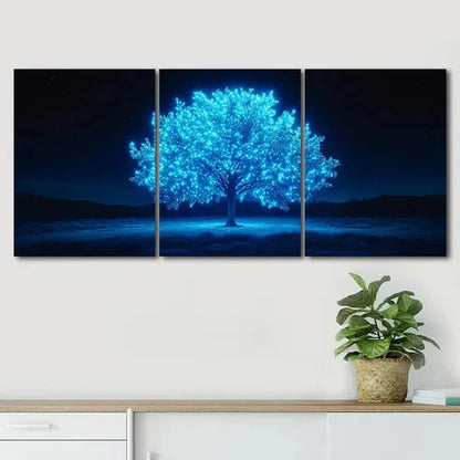 3pcs Vibrant Blue Foliage Tree Night Perfect Wall Art Canvas Unframed - High Quality Print 100% Australian Made Wall Canvas