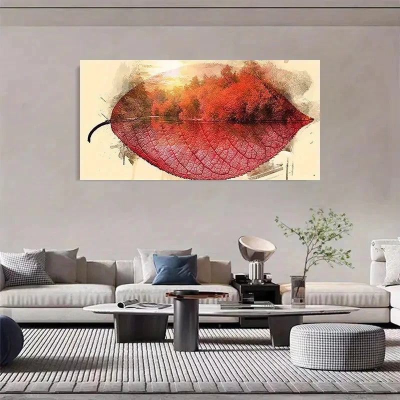 Maple Leaf Grove Vintage Wall Art Canvas Office Home Room Framed 120x60cm - Bella Home Decor