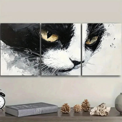 3pcs Black and White Tuxedo Cat Decor Wall Art Set Canvas Framed 60x90cm - High Quality Print 100% Australian Made Wall Canvas Ready to Hang - Bella Home Decor
