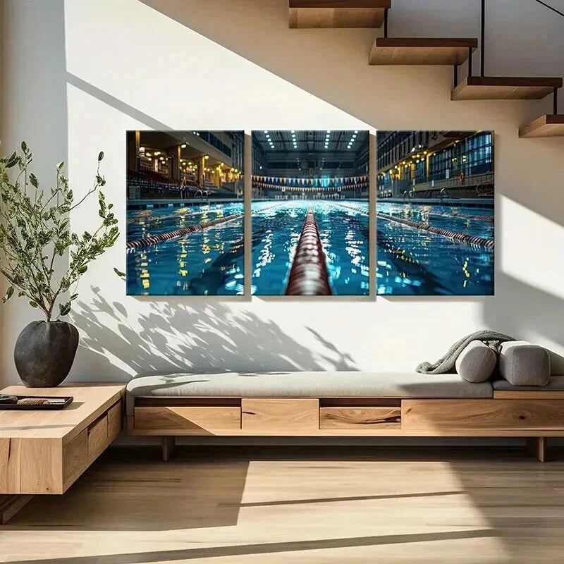 3pcs Indoor Swimming Pool Architecture Wall Art Set Canvas Framed 50x70cm - High Quality Print 100% Australian Made Wall Canvas Ready to Hang - Bella Home Decor