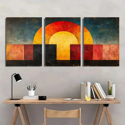 3pcs Showcasing a Century Panoramic Bauhaus Art Metal Print Ready to Hang Art - Bella Home Decor