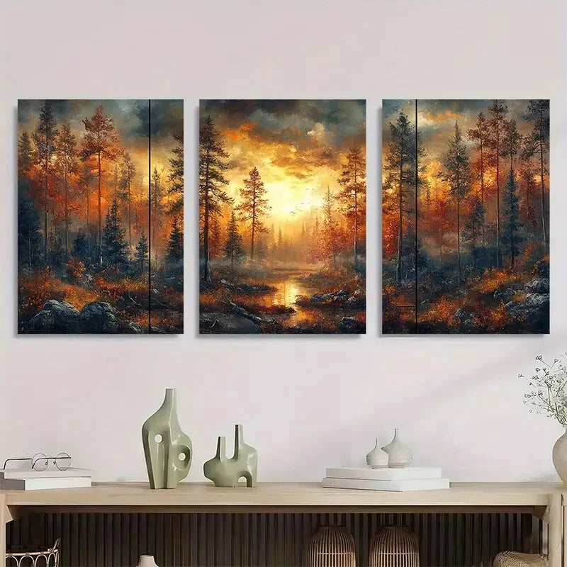 3pcs Vibrant Nature Landscape with Pine Trees Wall Art Set Canvas Framed 60x90cm - High Quality Print 100% Australian Made Wall Canvas Ready to Hang - Bella Home Decor