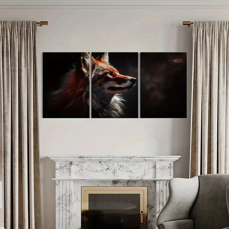 3pcs Animal Art Fox Dark Background Metal Print Ready to Hang Art - Bella Home Decor