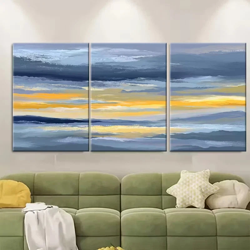 3pcs Abstract Sunrise Minimalist Landscape Metal Print Ready to Hang Art - Bella Home Decor