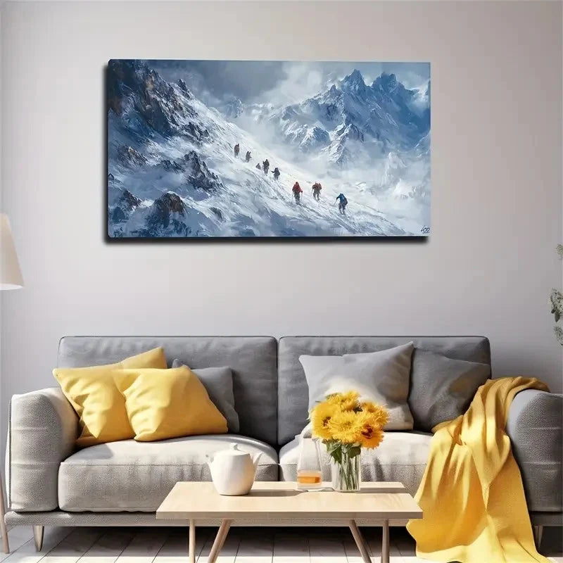Brave Climbers Snowy Mountain Wall Art Canvas Office Home Room Framed 120x60cm