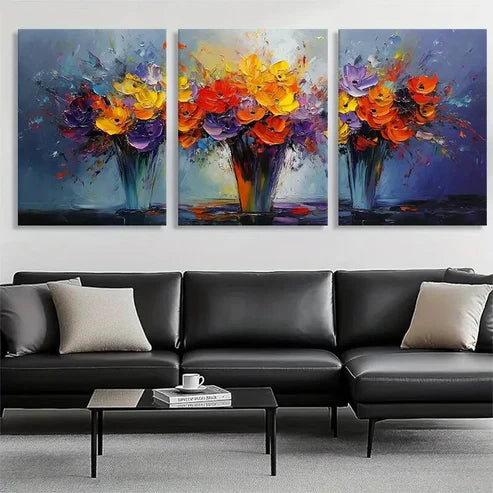 3pcs Vibrant Floral Bouquet Colorful Perfect Wall Art Set Canvas Unframed - High Quality Print 100% Australian Made Wall Canvas
