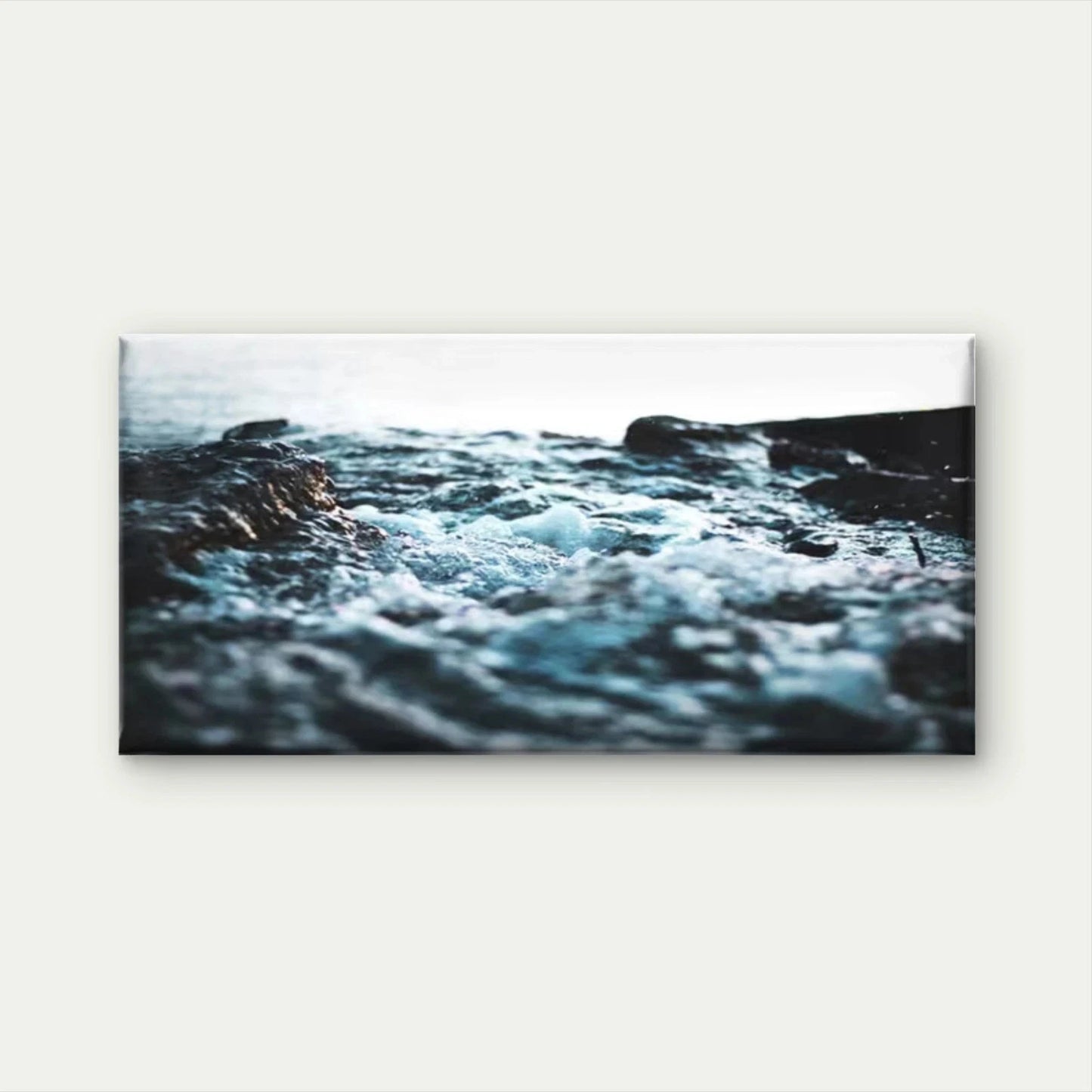Monochrome Sea Waves Natural Wall Art Canvas Office Home Room Framed 120x60cm