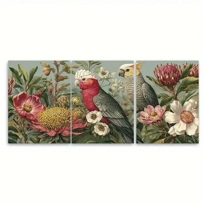 3pcs Melbourne Travel Botanical and Bird Design Wall Art Set Canvas Unframed - High Quality Print 100% Australian Made Wall Canvas
